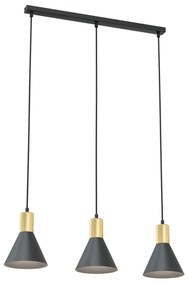 Lampadario 3 Luci Heimdall In Acciaio Nero E Paralumi Conici Nero E Oro