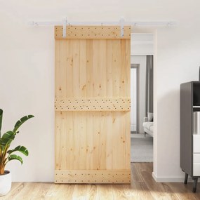 Porta Scorrevole Con Set Hardware 100x210cm Legno Massello Pino /