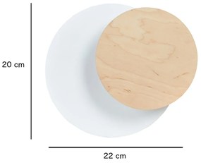 Applique 1 Luce A Disco Con Base In Acciaio Bianco E Legno Naturale