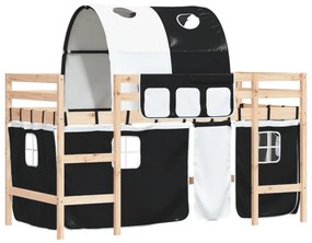 Letto a soppalco con tunnel bambini bianco e nero 90x190cm pino