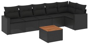 Set divani da giardino con cuscini 7pz nero polyrattan