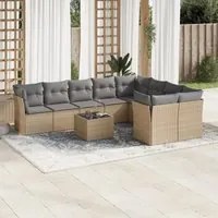 Set Divano da Giardino 10 pz con Cuscini Beige in Polyrattan 3218179