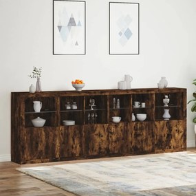 Credenza con Luci LED Rovere Fumo 283x37x100 cm