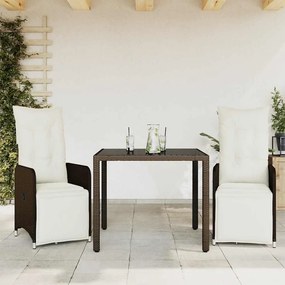 Set Bistrò Da Giardino 3 Pz Con Cuscini İn Polyrattan Marrone /