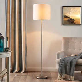Lampada da terra Parsa Lindby, Bianco / Opale, Soggiorno / Sala da pranzo, Tessuto / Stoffa / Seta, Giovanile, Lampada da terra