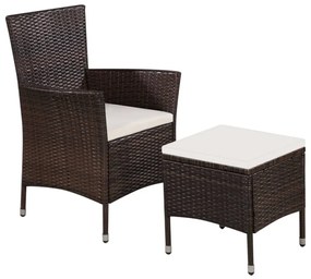 Sedia da esterno con sgabello e cuscini in polyrattan marrone