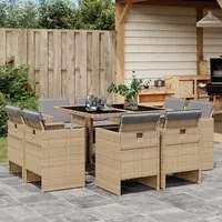 Set Pranzo da Giardino 9 pz con Cuscini Beige Misto Polyrattan 3277787