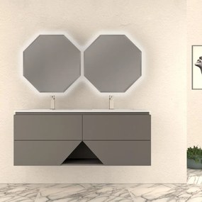 Mobile sottolavabo e lavabo Vintage per doppia vasca grigio nuvola L 140 x H 55 x P 45.3 cm