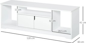 Mobile Porta TV fino a 42" 120x30x41 cm con Armadietto e Ripiani in Legno Bianco...