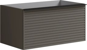 Cassettiera Pixel con 2 cassetti  frontale stripes laccato opaco grigio carbone e maniglia alluminio nero opaco L80 x H40 x P45,5 cm