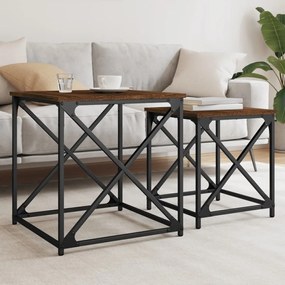Tavolini Impilabili 2 Pz Rovere Marrone İn Legno Multistrato /