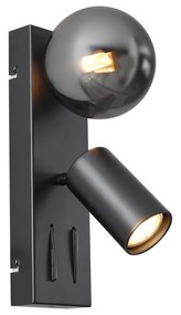 Lampada da parete moderna nera a 2 luci inclinabile - Lesly