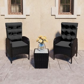 Set Da Bistrot Per Giardino 3 Pz İn Polyrattan E Vetro Nero /