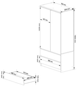 Armadio Guardaroba 2 Ante 2 Cassetti 90x50x180 Artika Bianca