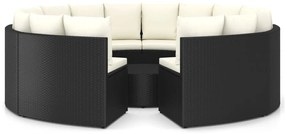 Set divani da giardino 9 pz con cuscini in polyrattan nero