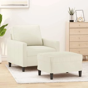 Poltrona Con Poggiapiedi Crema 60 Cm İn Velluto /