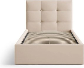 Letto singolo imbottito marrone chiaro con contenitore con rete inclusa 90x200 cm Phaedra – Micadoni