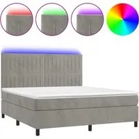 Letto a Molle Materasso e LED Grigio Chiaro 180x200 cm Velluto 3136257