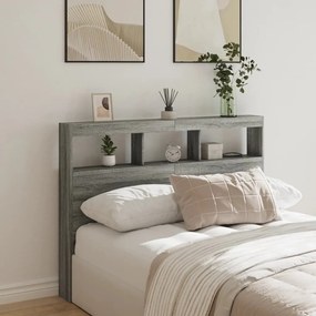 Testiera Con Contenitore A Led Grigio Sonoma 140x17x102 Cm /