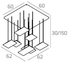 Sospensione Moderna Pixel Metallo Nero 8 Luci Gx53