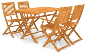 Set da pranzo da giardino 5 pz in legno massello di acacia