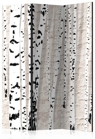 Paravento design Bosco Betulle (3 parti) - alberi su mattoni