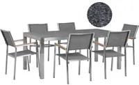 Set da pranzo da giardino grigio con piano in granito grigio 6 posti 180 x 90 cm