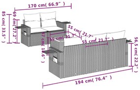 Set divano da giardino 6 pz con cuscini nero in polyrattan