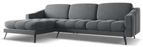 Divano angolare grigio (con penisola a sinistra) con rivestimento in velluto Nalu – Makamii
