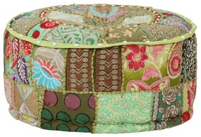 Pouf patchwork rotondo fatto a mano in cotone 40x20 cm verde