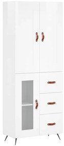 Credenza Bianco Lucido 69,5x34x180 cm in Legno Multistrato