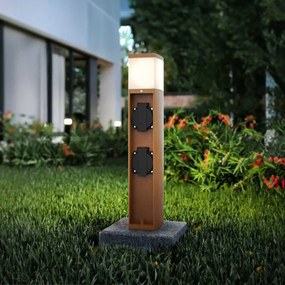 Paletto da Giardino Rettangolare Doppia Presa Corrente 40cm G9 - Corten