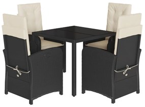 Set da pranzo da giardino 5 pz nero con cuscini in polyrattan