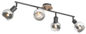 Plafoniera nera con vetro fumé e legno 4 luci - Vidro