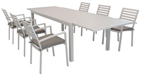 DEXTER - set tavolo in alluminio e teak cm 200/300 x 100 x 74 h con 6 poltrone Dexter