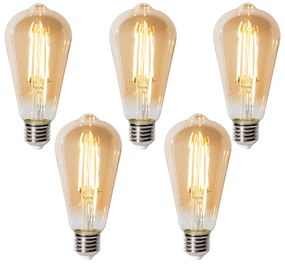 Set di 5 E27 3-staps dimabaar LED lamp ST64 goud 6W 700 lm 2700K
