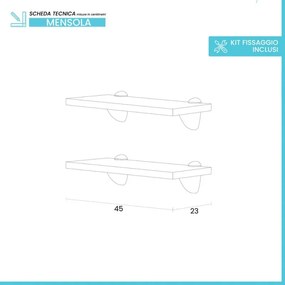 Coppia mensole 45x23 cm salvaspazio in legno bianco linea Pilar