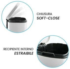 Set pattumiera 5lt a pedale e portascopino in acciaio bianco opaco Axin