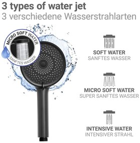 Soffione per doccia nero opaco in plastica ø 12 cm Softwater – Wenko