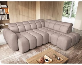 Divano angolare marrone chiaro allungabile/con contenitore (con penisola a destra/a L) e rivestimento in bouclé Falconn – ELTAP