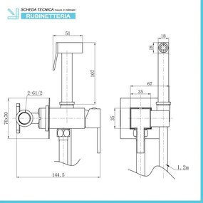 Idroscopino per wc e bidet cromo quadro con miscelatore e flex 120 cm