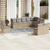 Set Divano da Giardino 10 pz con Cuscini Beige in Polyrattan 3249638