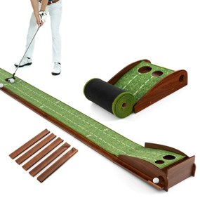 Costway Tappetino da golf per interni ed esterni, Tappetino per putting green con ritorno automatico della palla 302x32x15cm