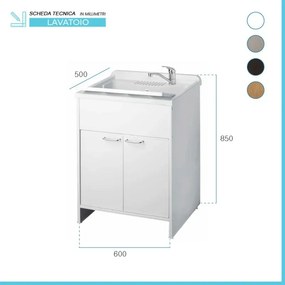 Mobile lavatoio 60x50 cm vasca in resina con asse e kit di scarico