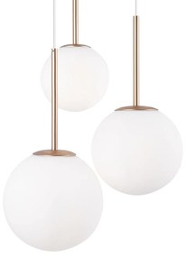 Lampadario Minimal Basic Form In Metallo Bianco E Oro 3 Luci E Diffusori Vetro