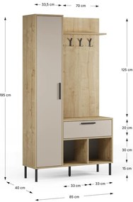 Set da ingresso effetto rovere con decoro crema-naturale 108x195x35 cm Heidy - Marckeric