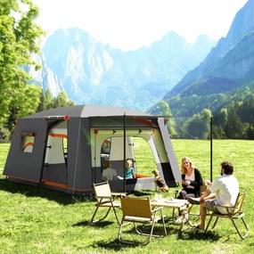 Tenda da Campeggio Impermeabile e UPF 30+ 430x305x195 cm per 4-6 Persone con 2 Stanze Grigio...
