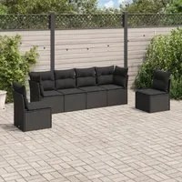 Set Divano da Giardino 6 pz con Cuscini Nero in Polyrattan 3249204