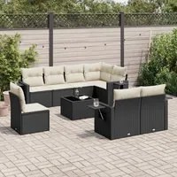 Set Divani da Giardino 9 pz con Cuscini Nero in Polyrattan 3220445