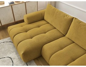 Divano angolare color senape allungabile e con contenitore (penisola a sinistra/chaise lounge) con rivestimento in ciniglia Fuji – Bobochic Paris